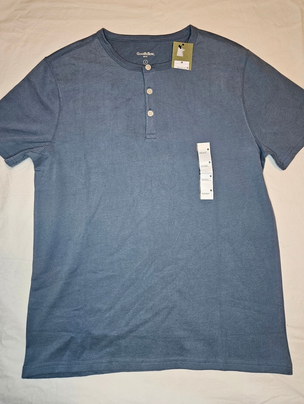 Goodfellow & Co Short Sleeve Vintage Henley in Blue Size Medium
